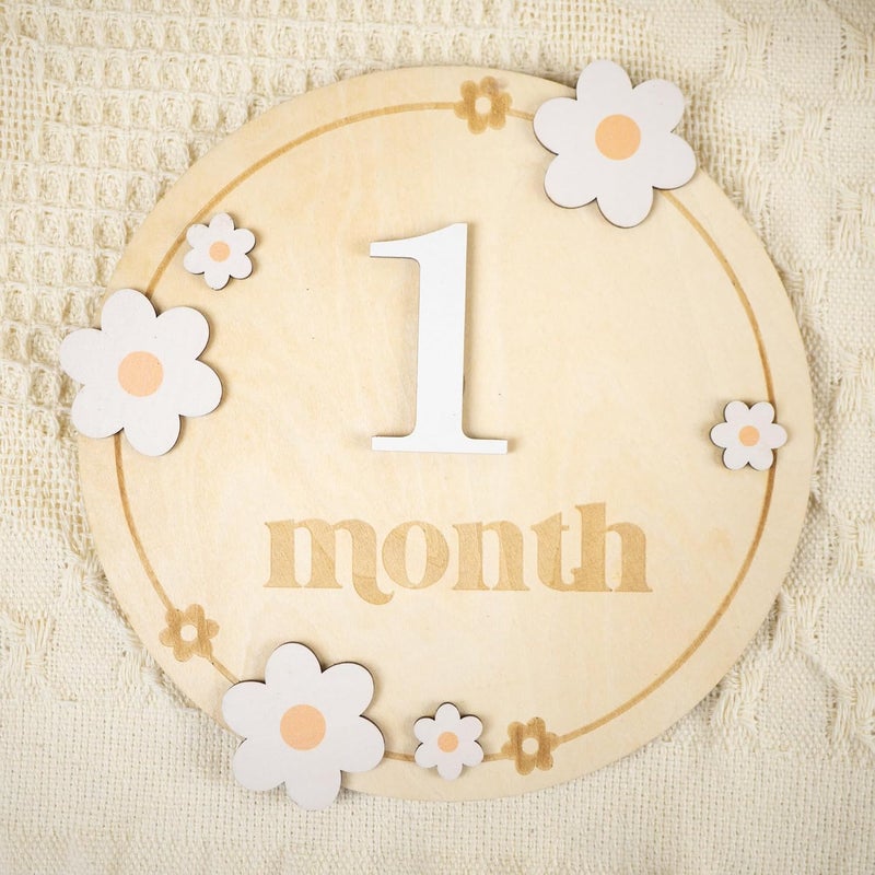 HONOCOOLS Store Baby Monthly Milestone Cards - Wooden Monthly Milestone Discs - Newborn Photography Props to Document Your Baby´s Growth - Baby Announcement Sign (B06) - Image 2